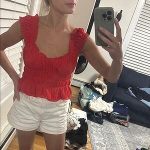 ASTR S Red Ruffled Sleeveless Top